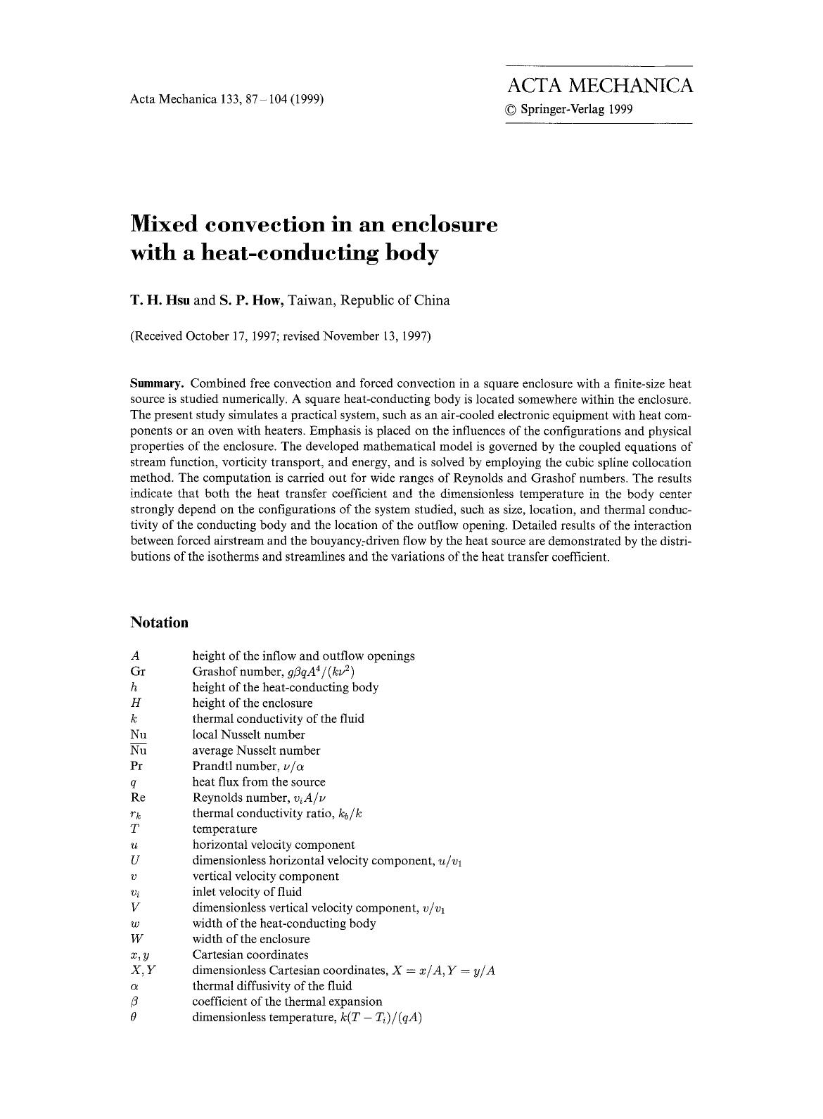 Mixed convection in an enclosure with a heat-conducting body by Unknown