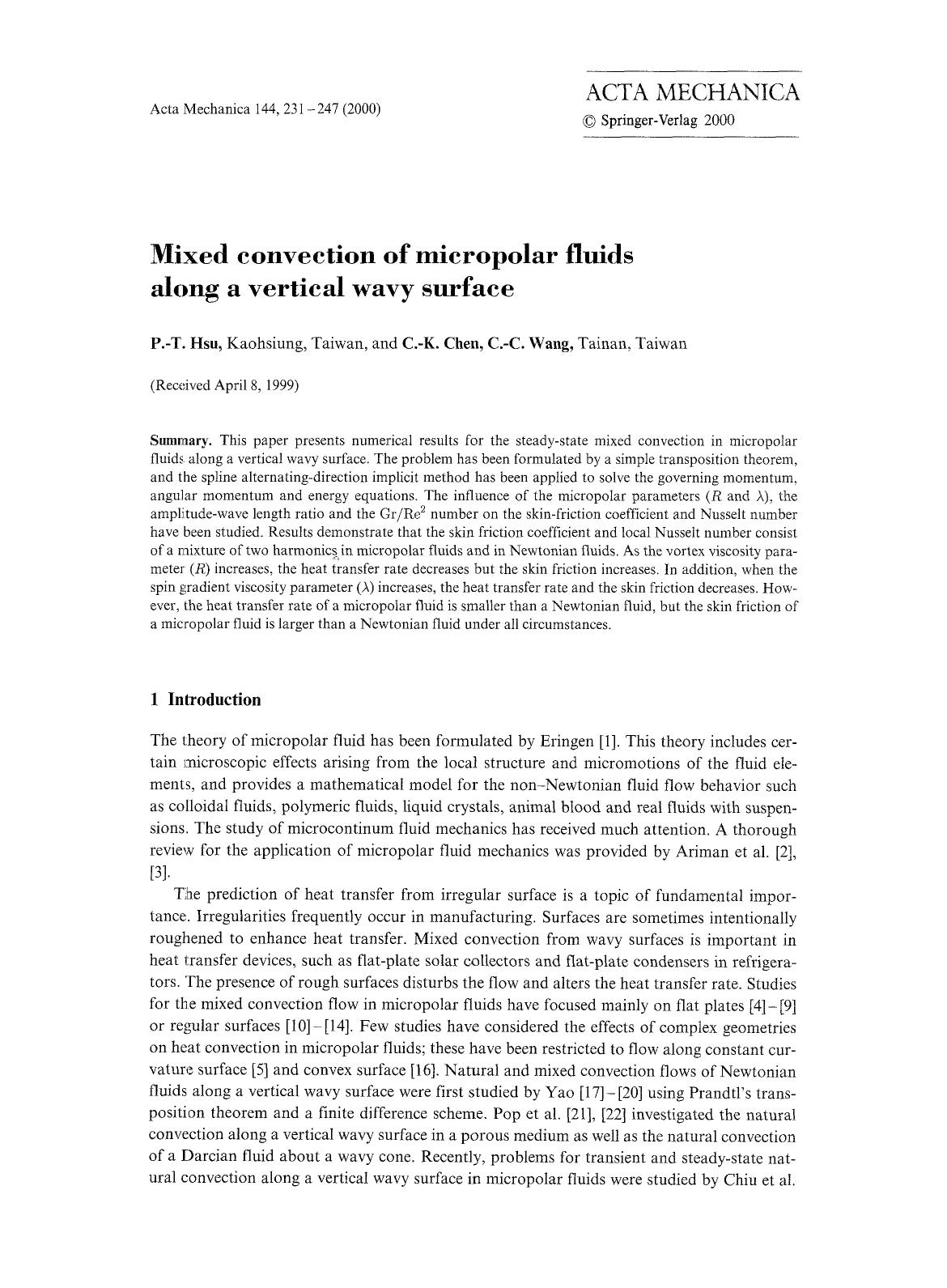 Mixed convection of micropolar fluids along a vertical wavy surface by Unknown