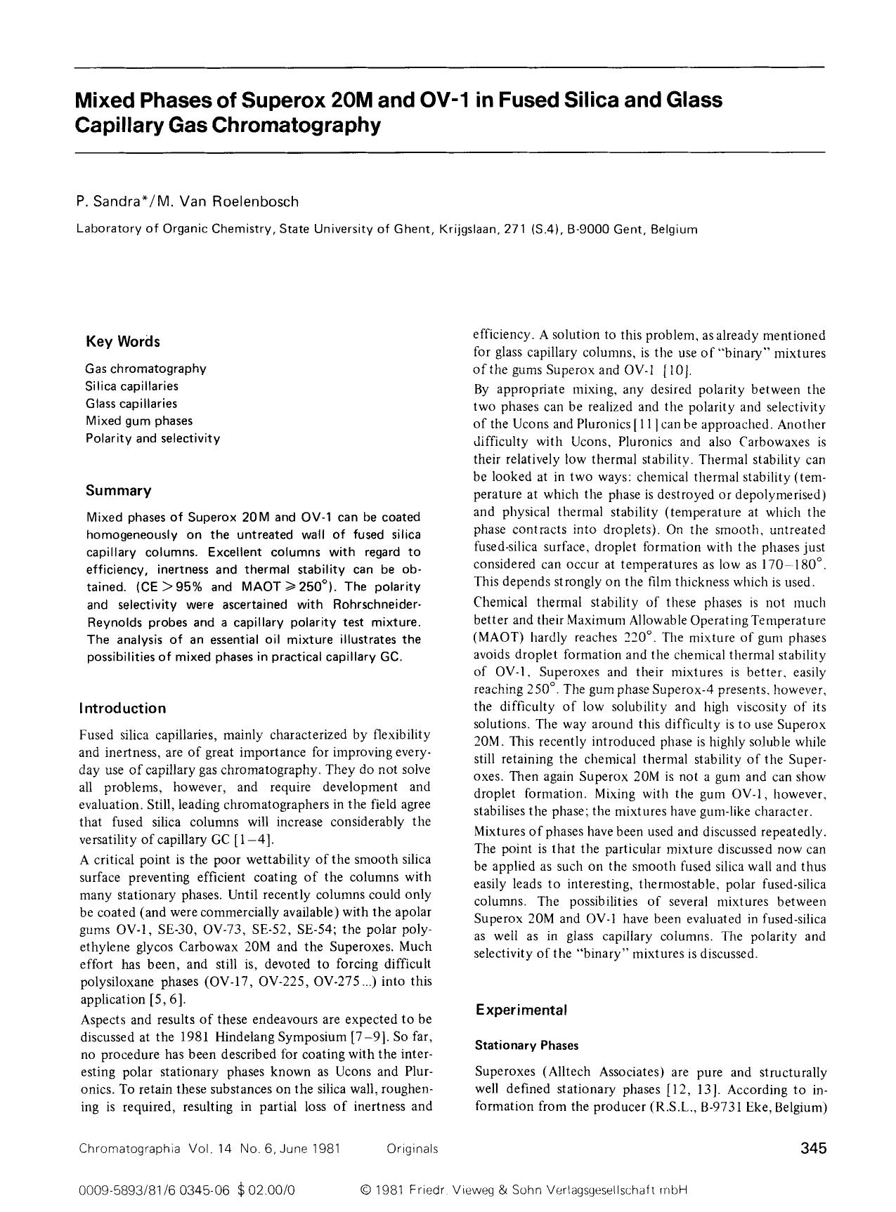Mixed phases of Superox 20M and OV-1 in fused silica and glass capillary gas chromatography by Unknown