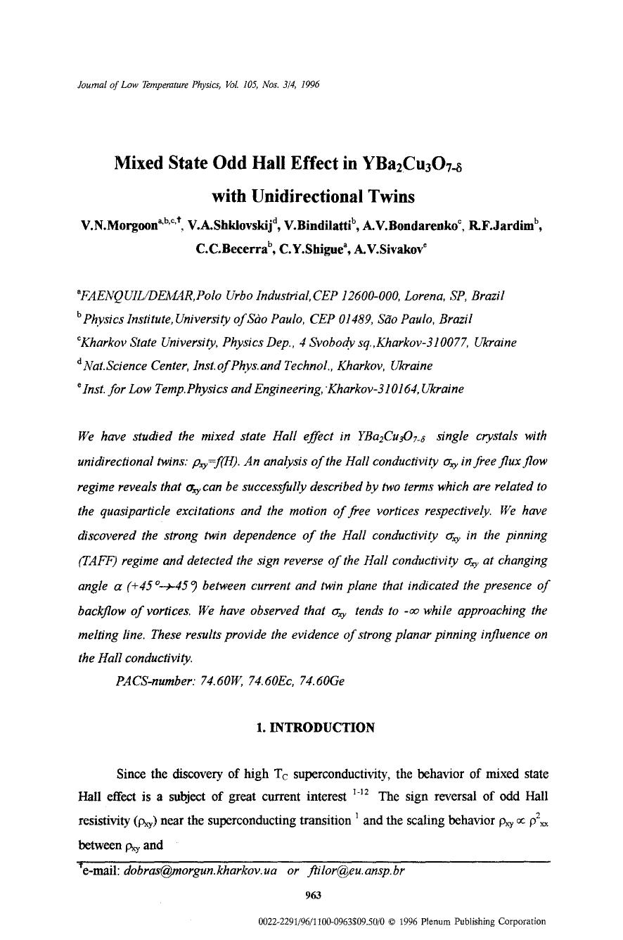 Mixed state odd Hall effect in YBa <Subscript>2 <Subscript>Cu <Subscript>3 <Subscript>O <Subscript>7−δ <Subscript> with unidirectional twins by Unknown
