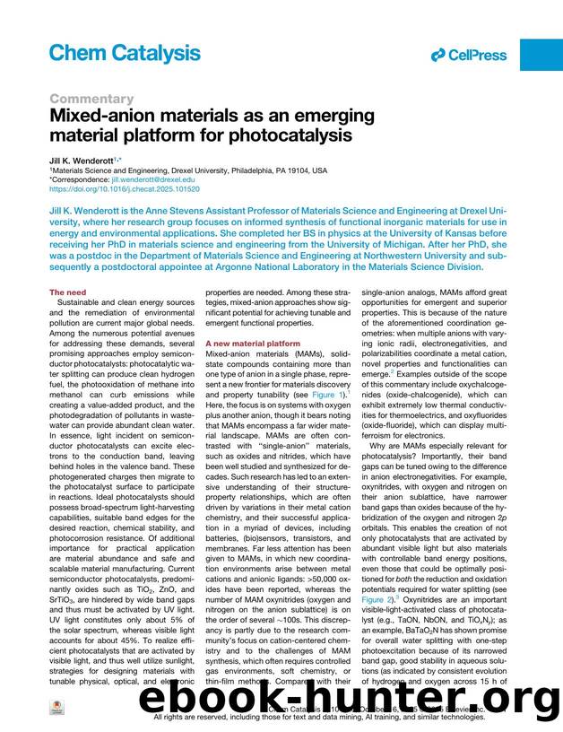 Mixed-anion materials as an emerging material platform for photocatalysis by Jill K. Wenderott