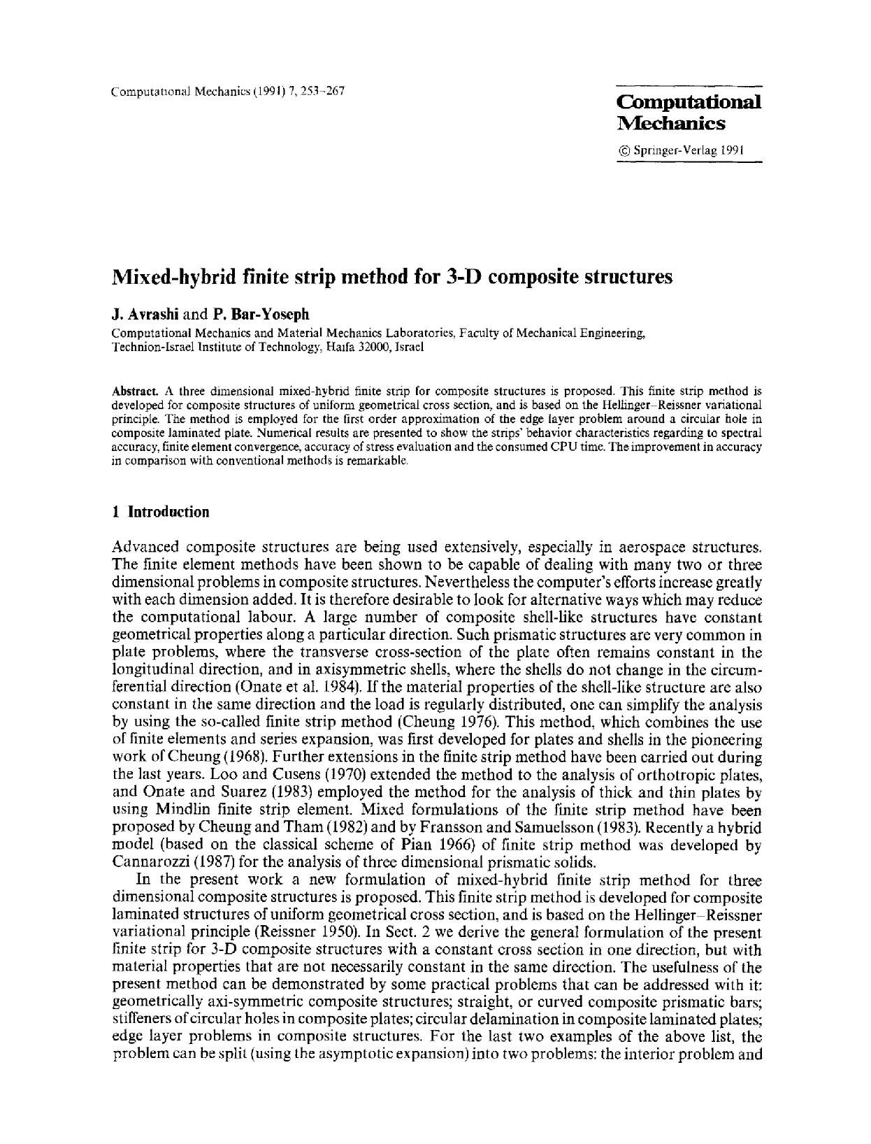 Mixed-hybrid finite strip method for 3-D composite structures by Unknown