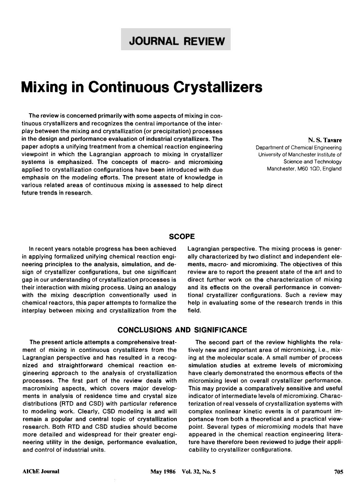 Mixing in continuous crystallizers by Unknown