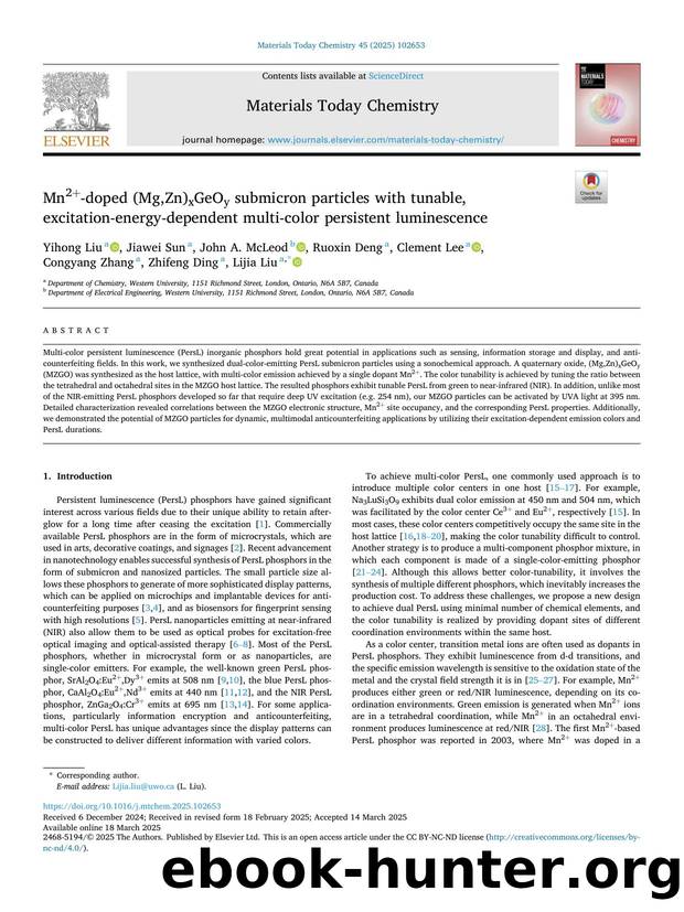 Mn2+-doped (Mg,Zn)xGeOy submicron particles with tunable, excitation-energy-dependent multi-color persistent luminescence by unknow