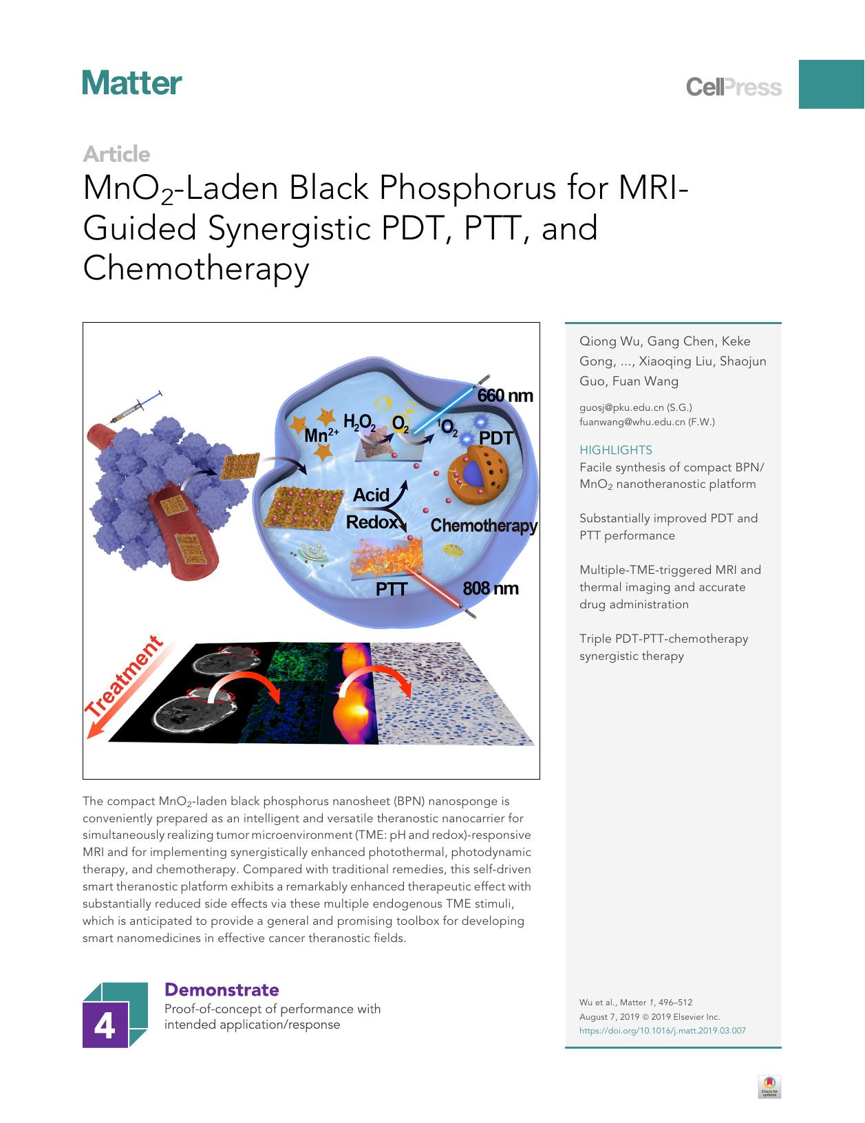 MnO2-Laden Black Phosphorus for MRI-Guided Synergistic PDT, PTT, and Chemotherapy by Qiong Wu & Gang Chen & Keke Gong & Jing Wang & Xiaoxiao Ge & Xiaoqing Liu & Shaojun Guo & Fuan Wang