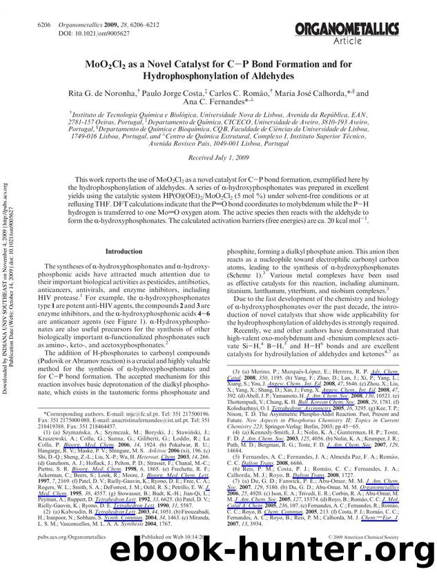 MoO2Cl2 as a Novel Catalyst for CâP Bond Formation and for Hydrophosphonylation of Aldehydes by unknow