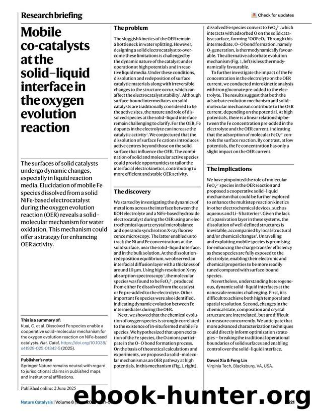Mobile co-catalysts at the solidâliquid interface in the oxygen evolution reaction by Unknown