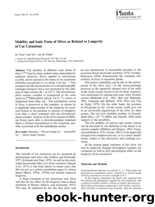 Mobility and ionic form of silver as related to longevity of cut carnations by Unknown
