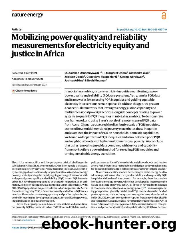 Mobilizing power quality and reliability measurements for electricity equity and justice in Africa by unknow