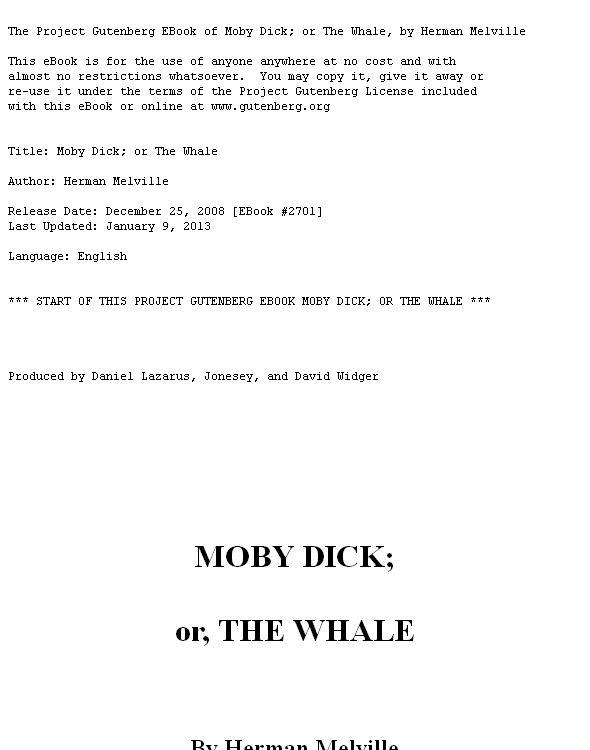 Moby Dick; Or, The Whale