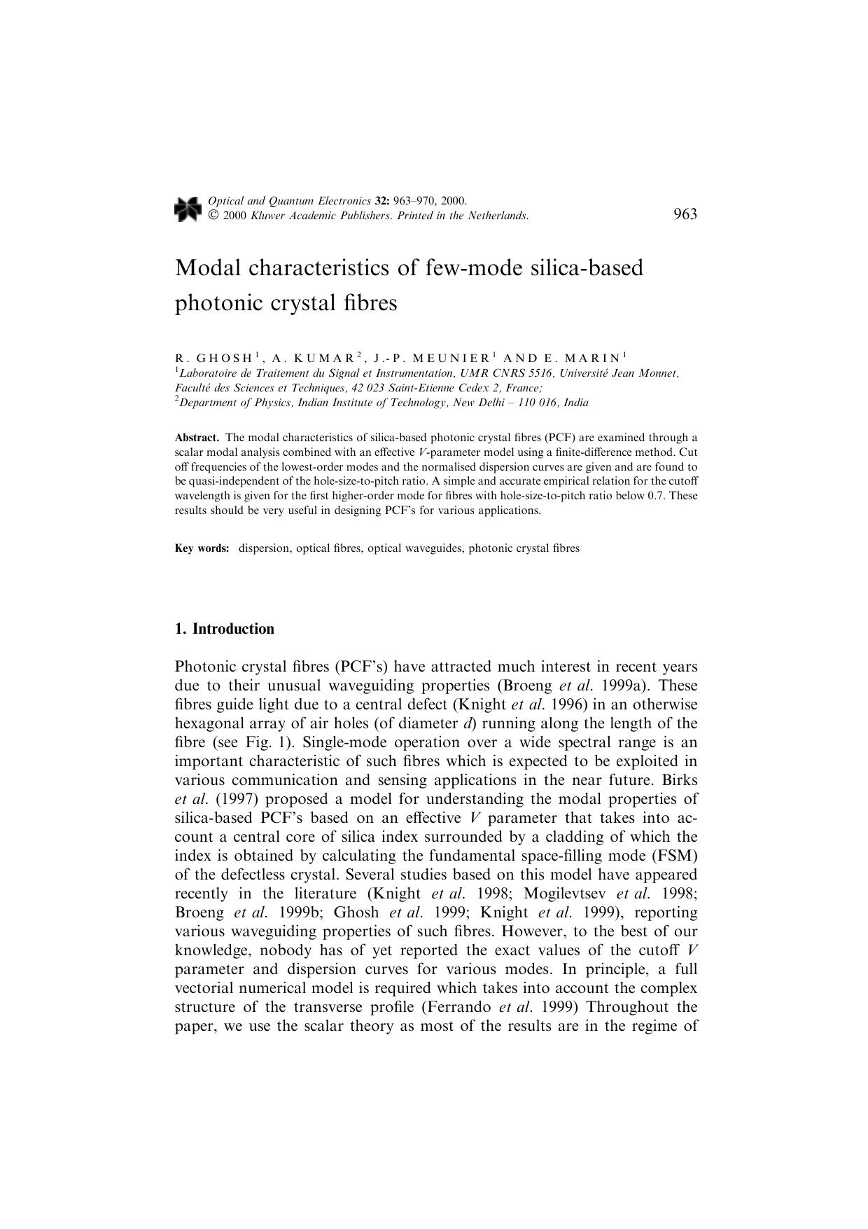 Modal characteristics of few-mode silica-based photonic crystal fibres by Unknown