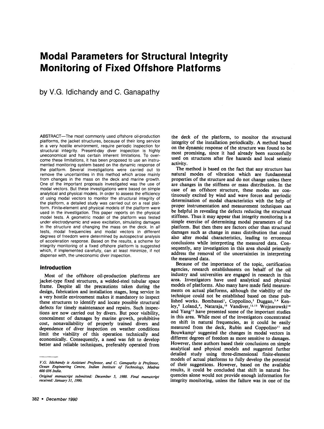 Modal parameters for structural integrity monitoring of fixed offshore platforms by Unknown