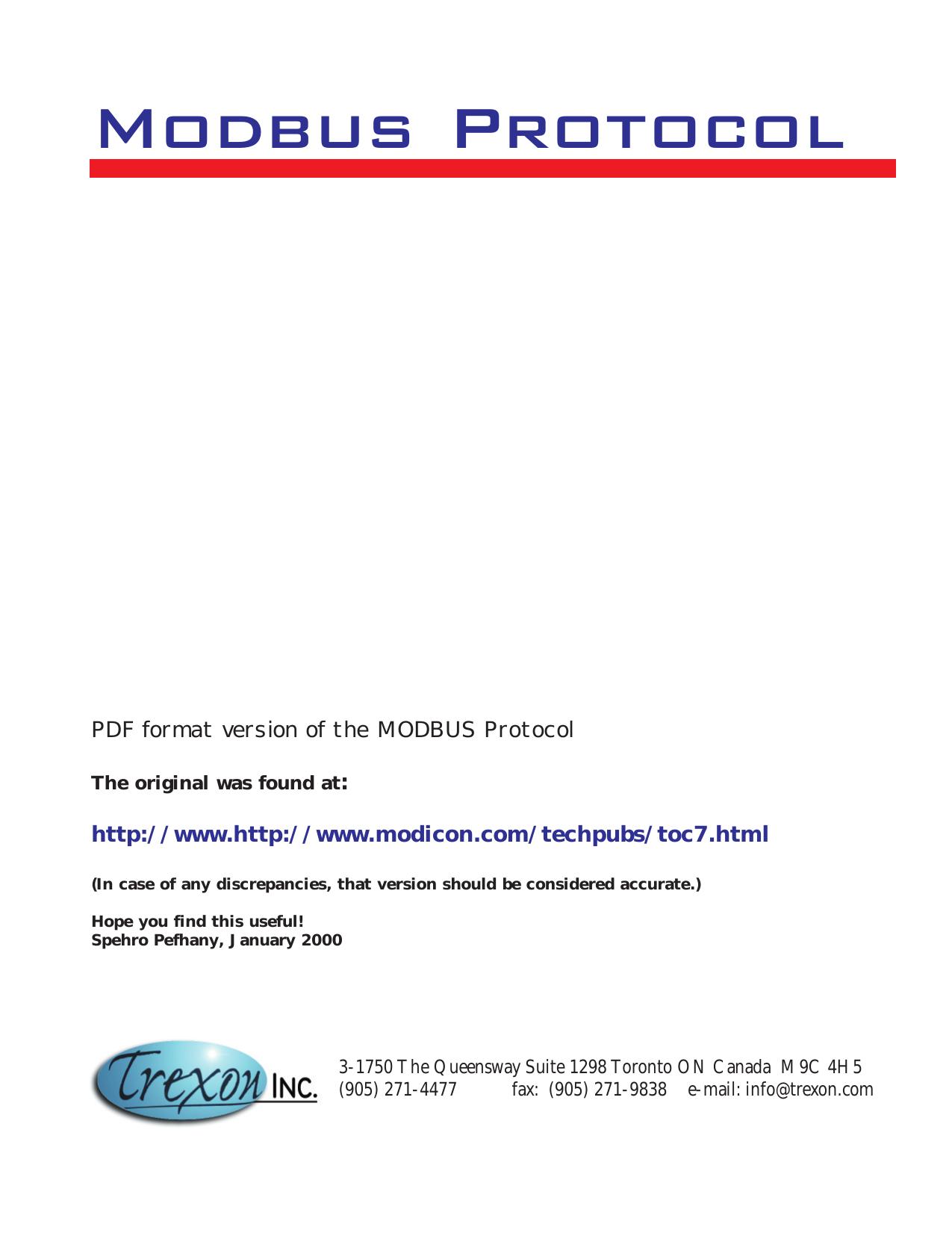 Modbus Protocol Specification by Modicon- converted to .pdf by speff@trexon.com