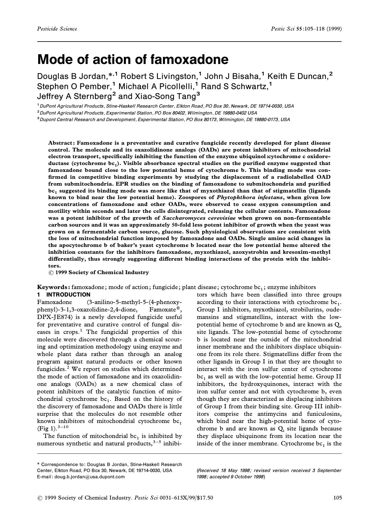 Mode of action of famoxadone by Unknown
