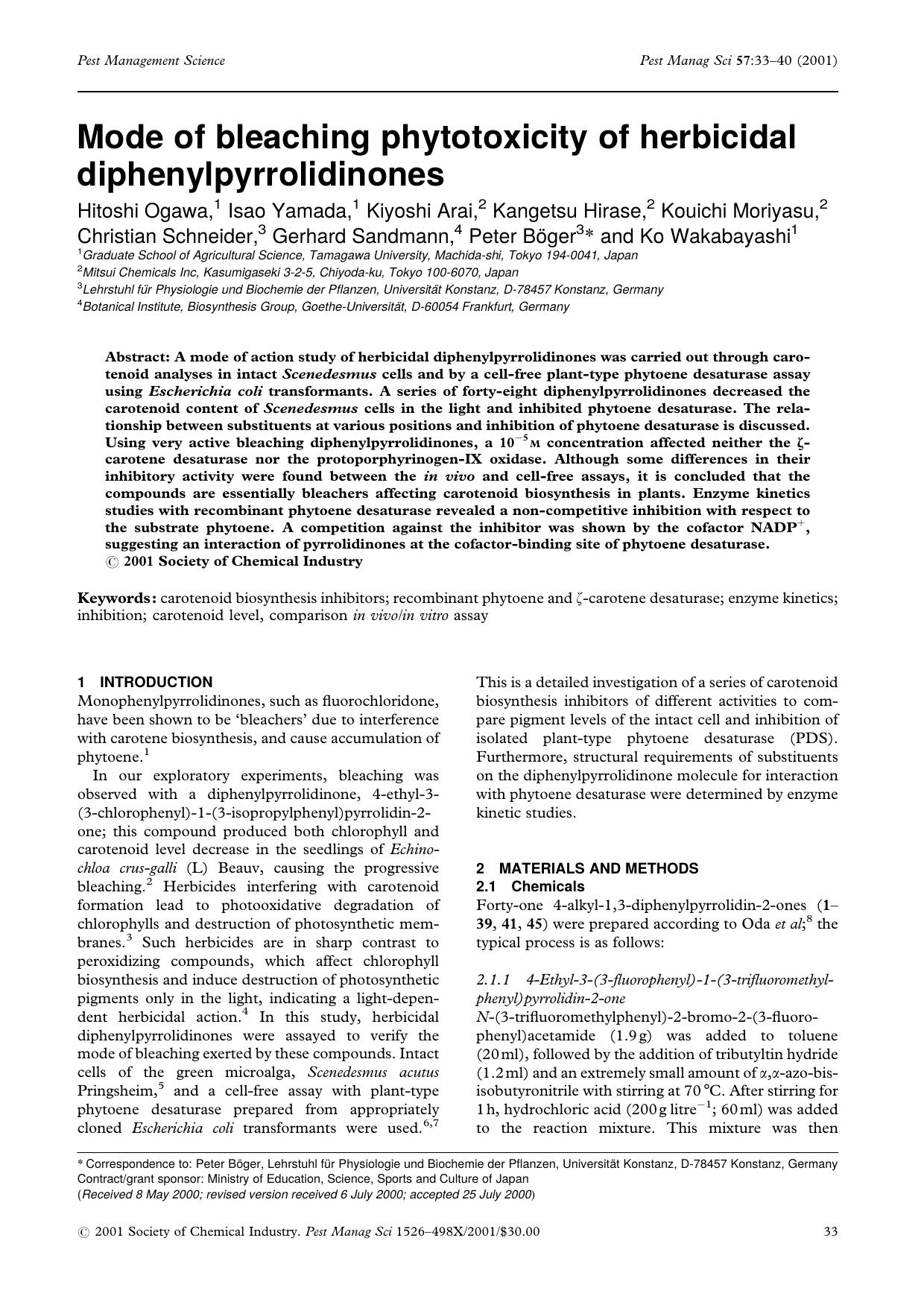 Mode of bleaching phytotoxicity of herbicidal diphenylpyrrolidinones by Unknown