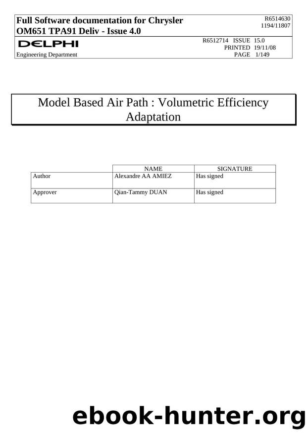 Model Based Air Path : Volumetric Efficiency Adaptation by Alexandre AA AMIEZ