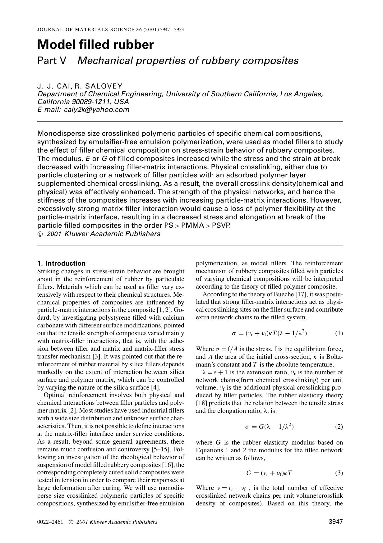Model filled rubber Part V Mechanical properties of rubbery composites by Unknown