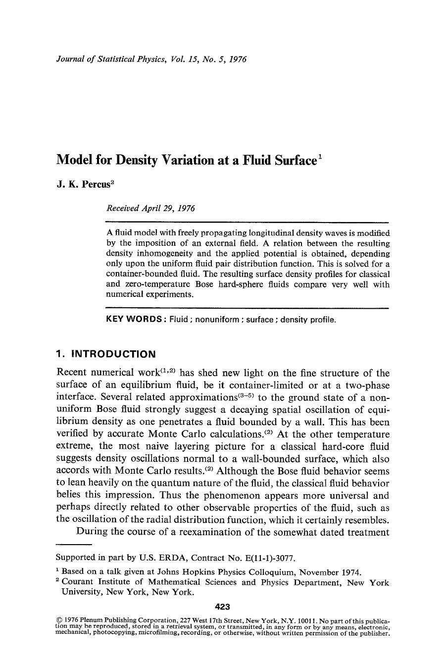 Model for density variation at a fluid surface by Unknown