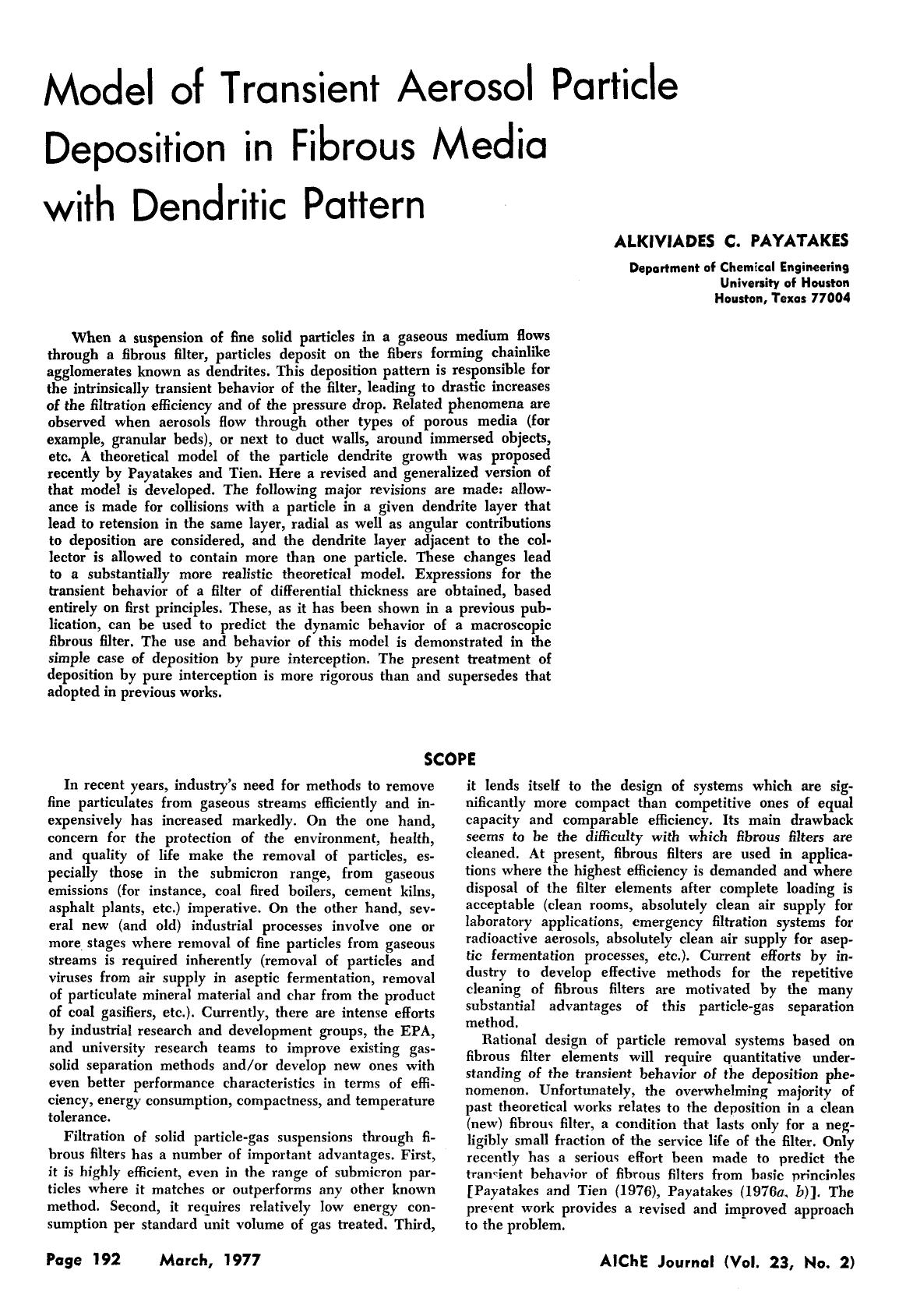 Model of transient aerosol particle deposition in fibrous media with dendritic pattern by Unknown