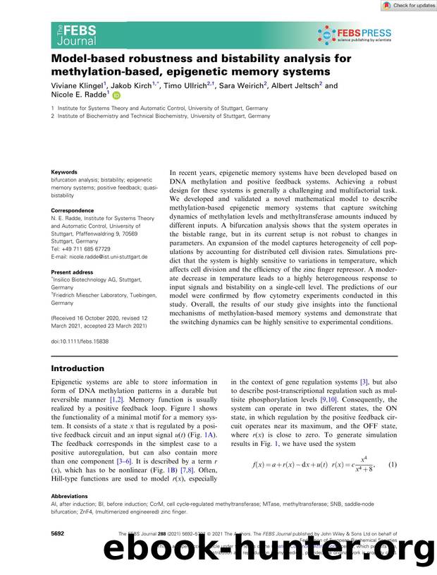 Modelâbased robustness and bistability analysis for methylationâbased, epigenetic memory systems by Unknown