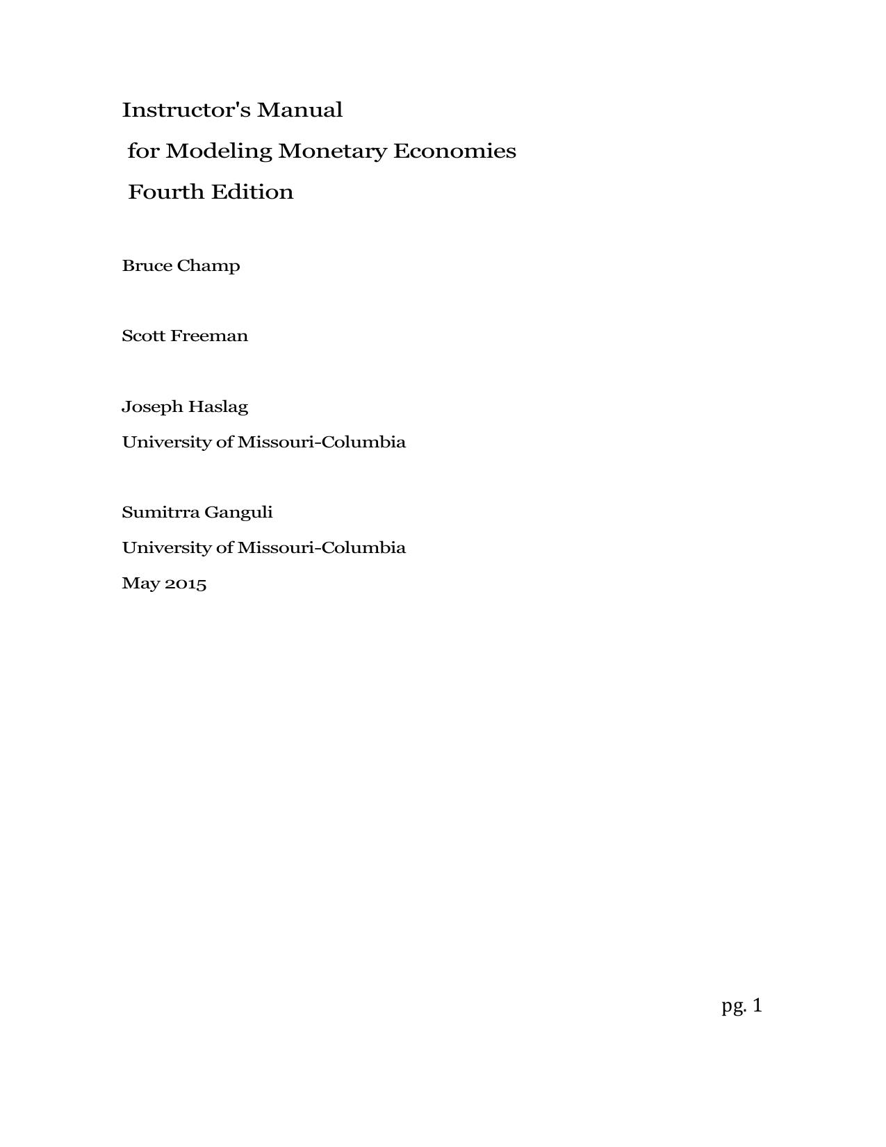 Modeling Monetary Economies - Solutions Manual by Bruce Champ