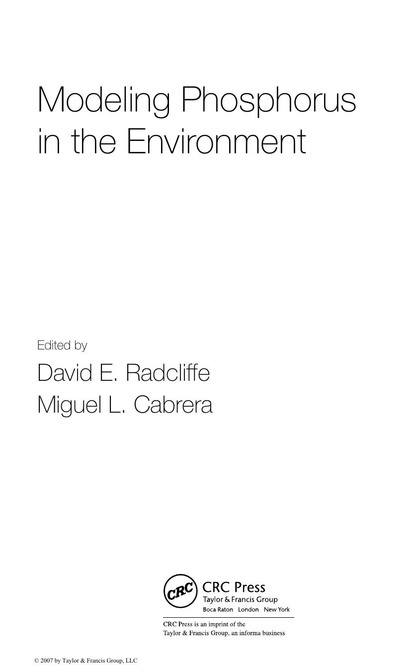 Modeling Phosphorus in the Environment by David E. Radcliffe and Miguel L. Cabrera