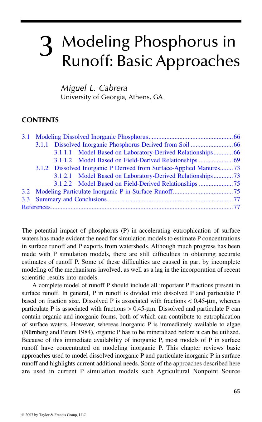 Modeling Phosphorus in the Environment by Miguel L. Cabrera