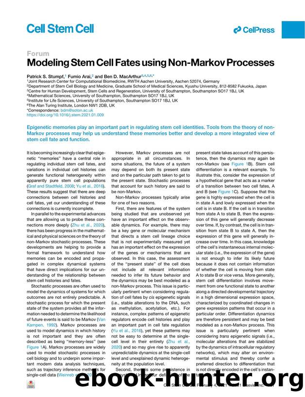 Modeling Stem Cell Fates using Non-Markov Processes by Patrick S. Stumpf & Fumio Arai & Ben D. MacArthur