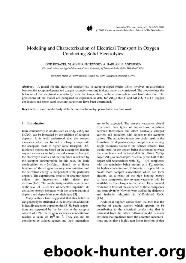 Modeling and Characterization of Electrical Transport in Oxygen Conducting Solid Electrolytes by Unknown