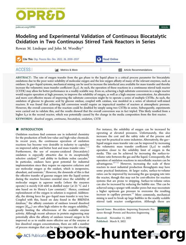 Modeling and Experimental Validation of Continuous Biocatalytic Oxidation in Two Continuous Stirred Tank Reactors in Series by Rowan M. Lindeque and John M. Woodley