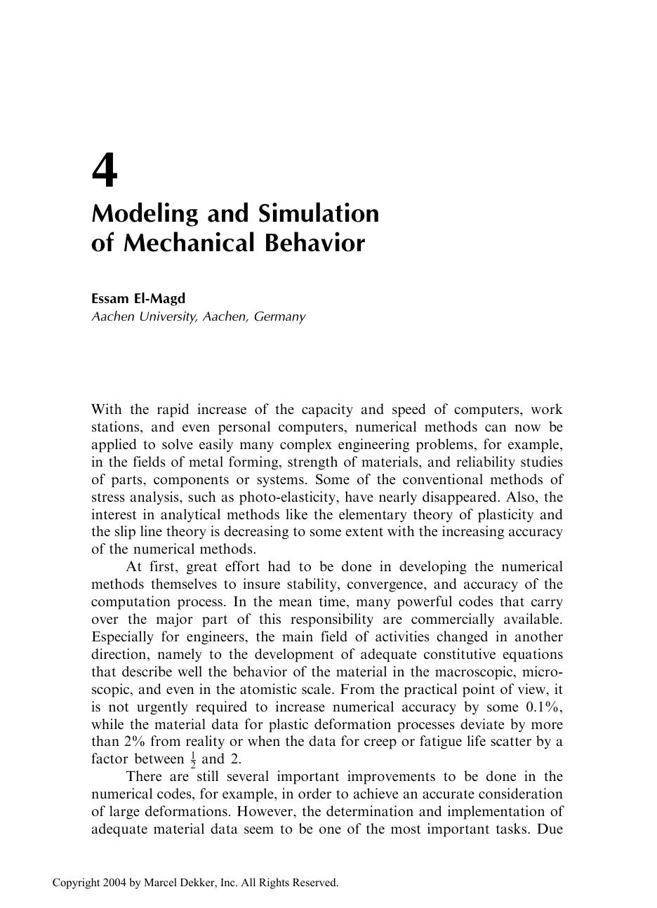 Modeling and Simulation for Material Selection and Mechanical Design by Essam El-Magd