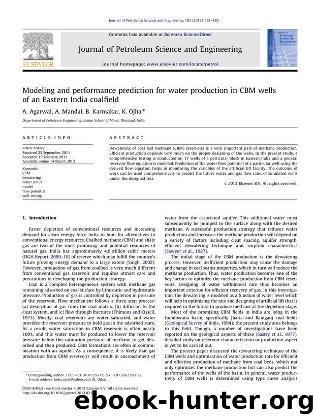 Modeling and performance prediction for water production in CBM wells of an Eastern India coalfield by A. Agarwal & A. Mandal & B. Karmakar & K. Ojha