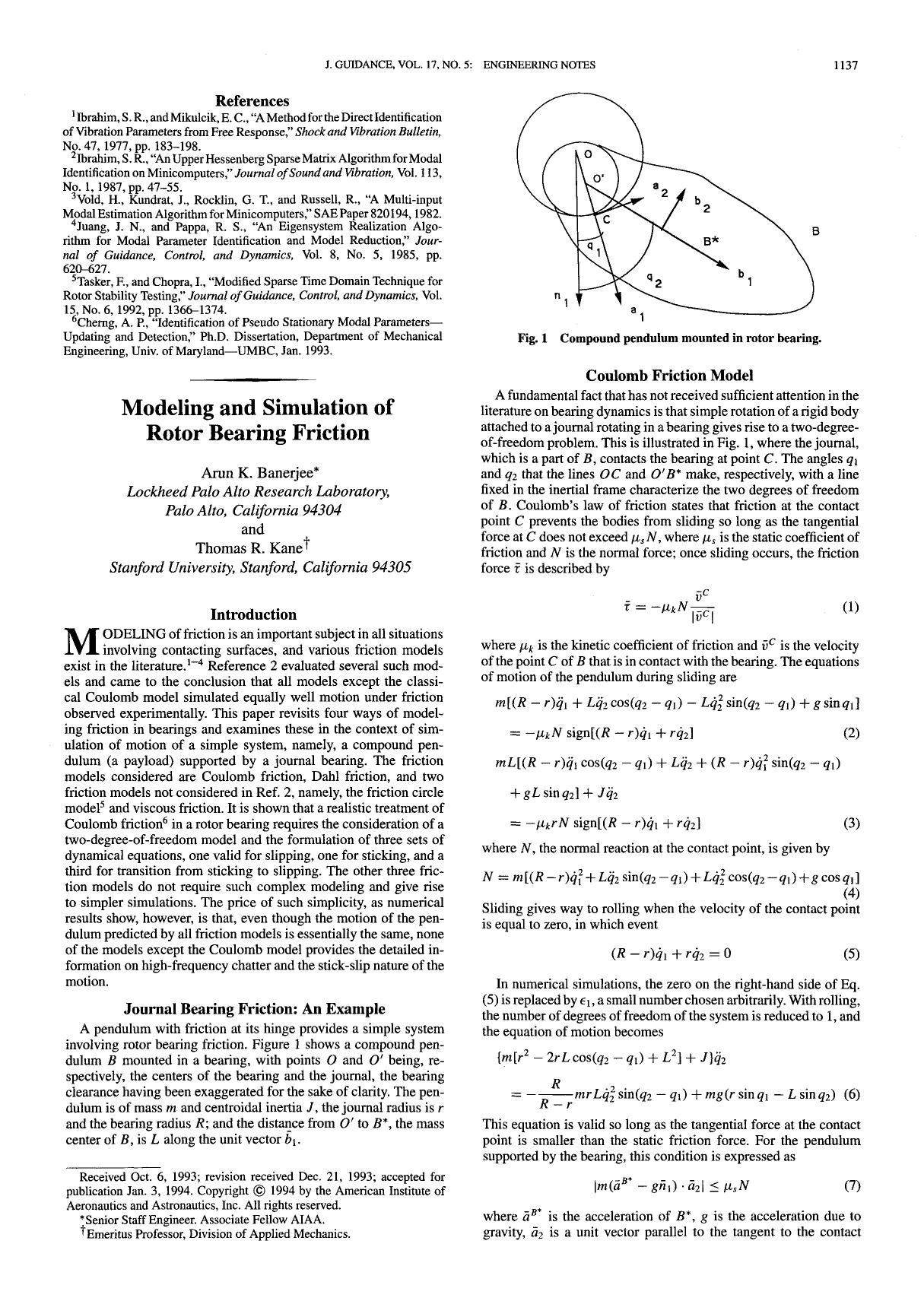 Modeling and simulation of rotor bearing friction by Unknown