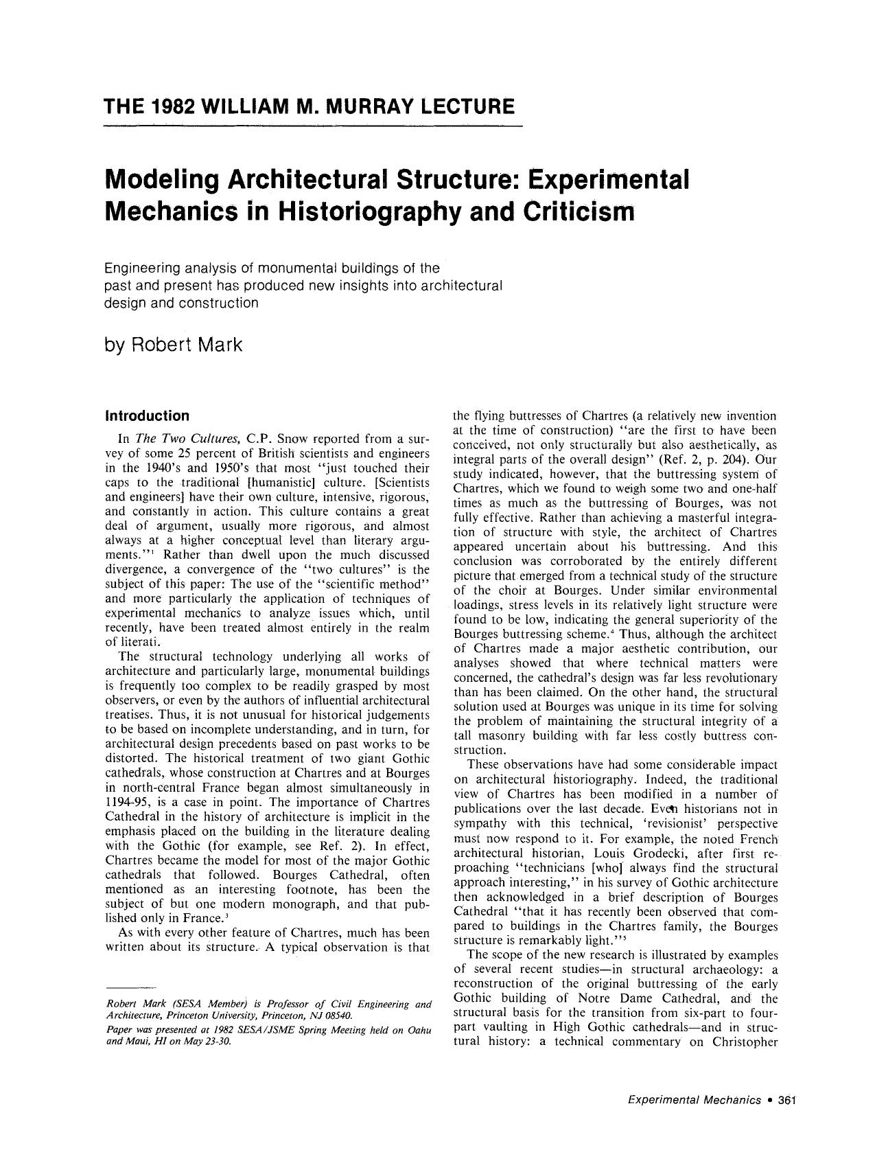 Modeling architectural structure: Experimental mechanics in historiography and criticism by Unknown