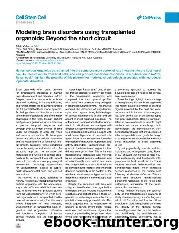 Modeling brain disorders using transplanted organoids: Beyond the short circuit by Silvia Velasco
