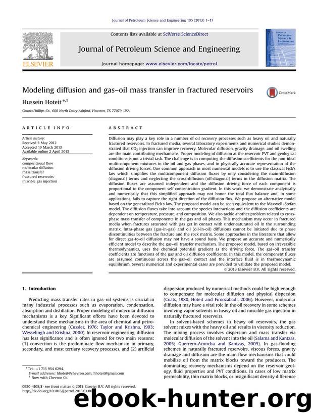 Modeling diffusion and gasâoil mass transfer in fractured reservoirs by Hussein Hoteit