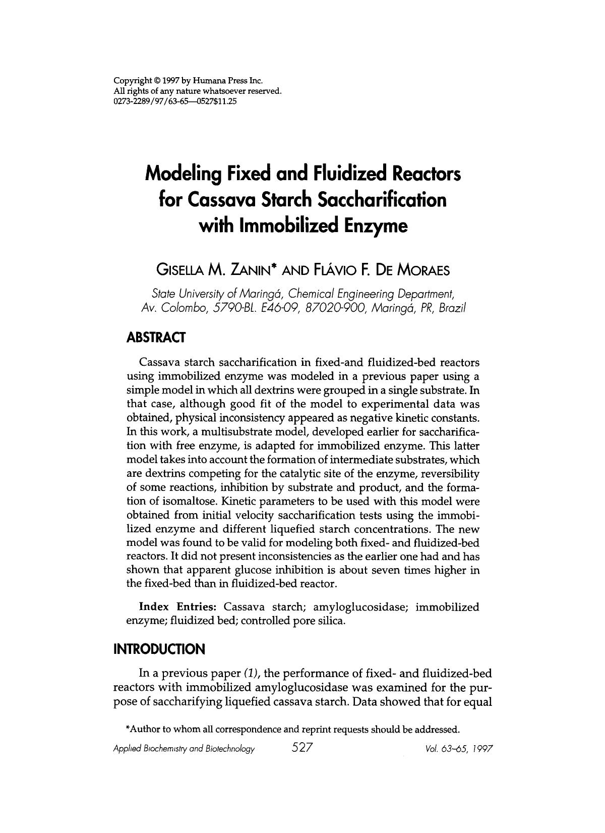 Modeling fixed and fluidized reactors for cassava starch saccharification with immobilized enzyme by Unknown