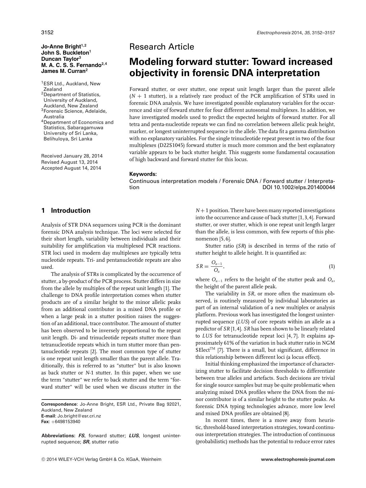 Modeling forward stutter: Toward increased objectivity in forensic <fc>DNA<fc> interpretation by Unknown