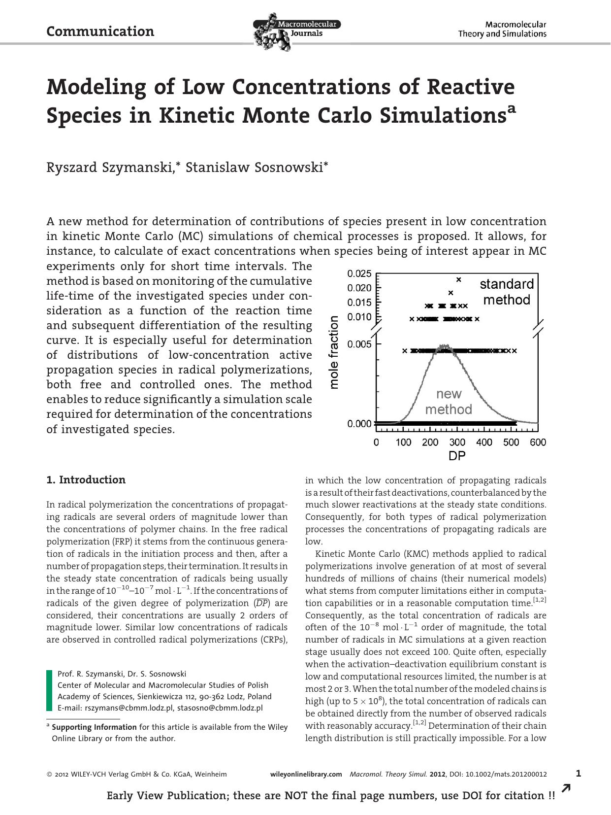 Modeling of Low Concentrations of Reactive Species in Kinetic Monte Carlo Simulations by Unknown