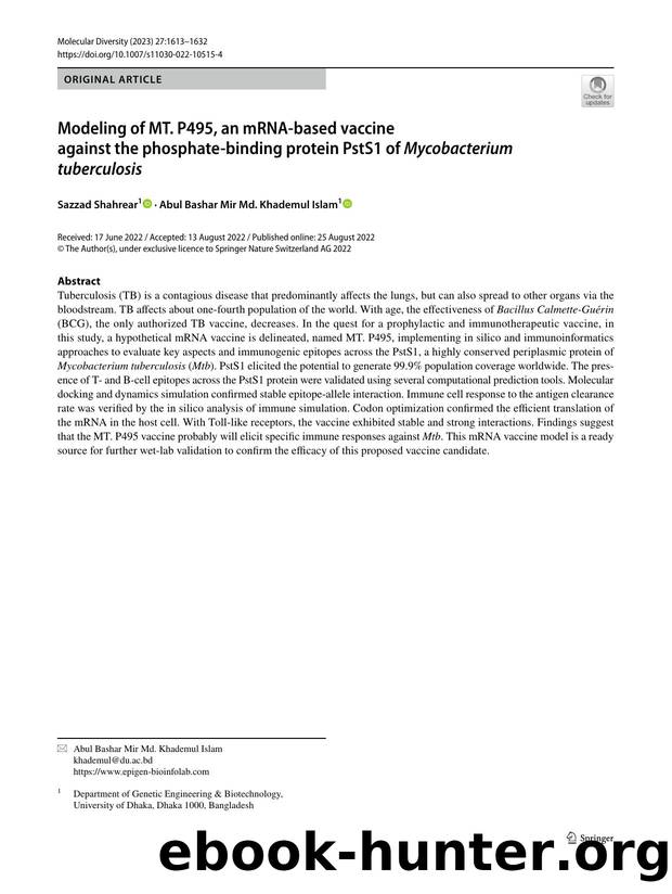 Modeling of MT. P495, an mRNA-based vaccine against the phosphate-binding protein PstS1 of Mycobacterium tuberculosis by Sazzad Shahrear & Abul Bashar Mir Md. Khademul Islam