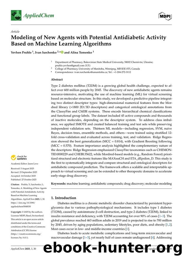 Modeling of New Agents with Potential Antidiabetic Activity Based on Machine Learning Algorithms by Yevhen Pruhlo Ivan Iurchenko & Alina Tomenko