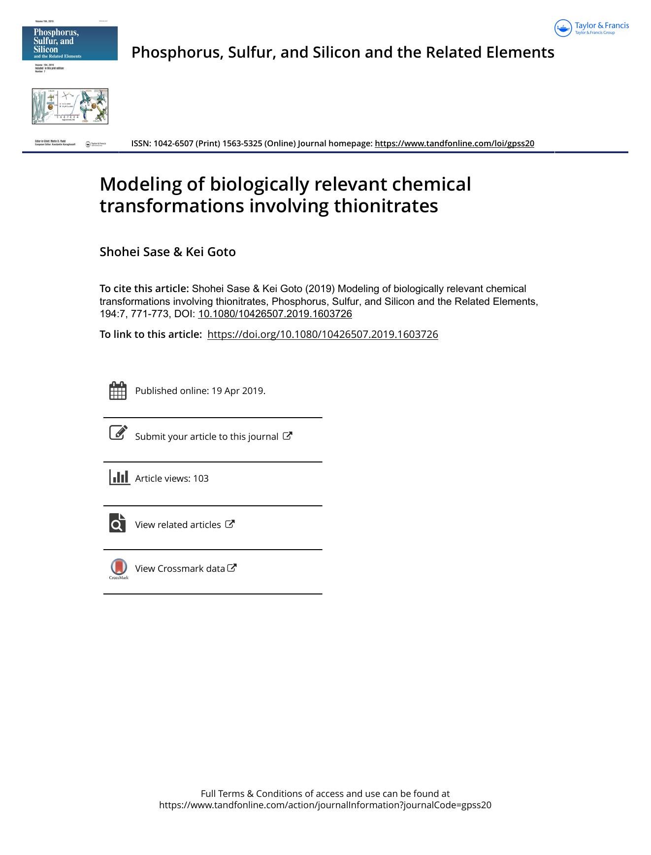 Modeling of biologically relevant chemical transformations involving thionitrates by Sase Shohei & Goto Kei