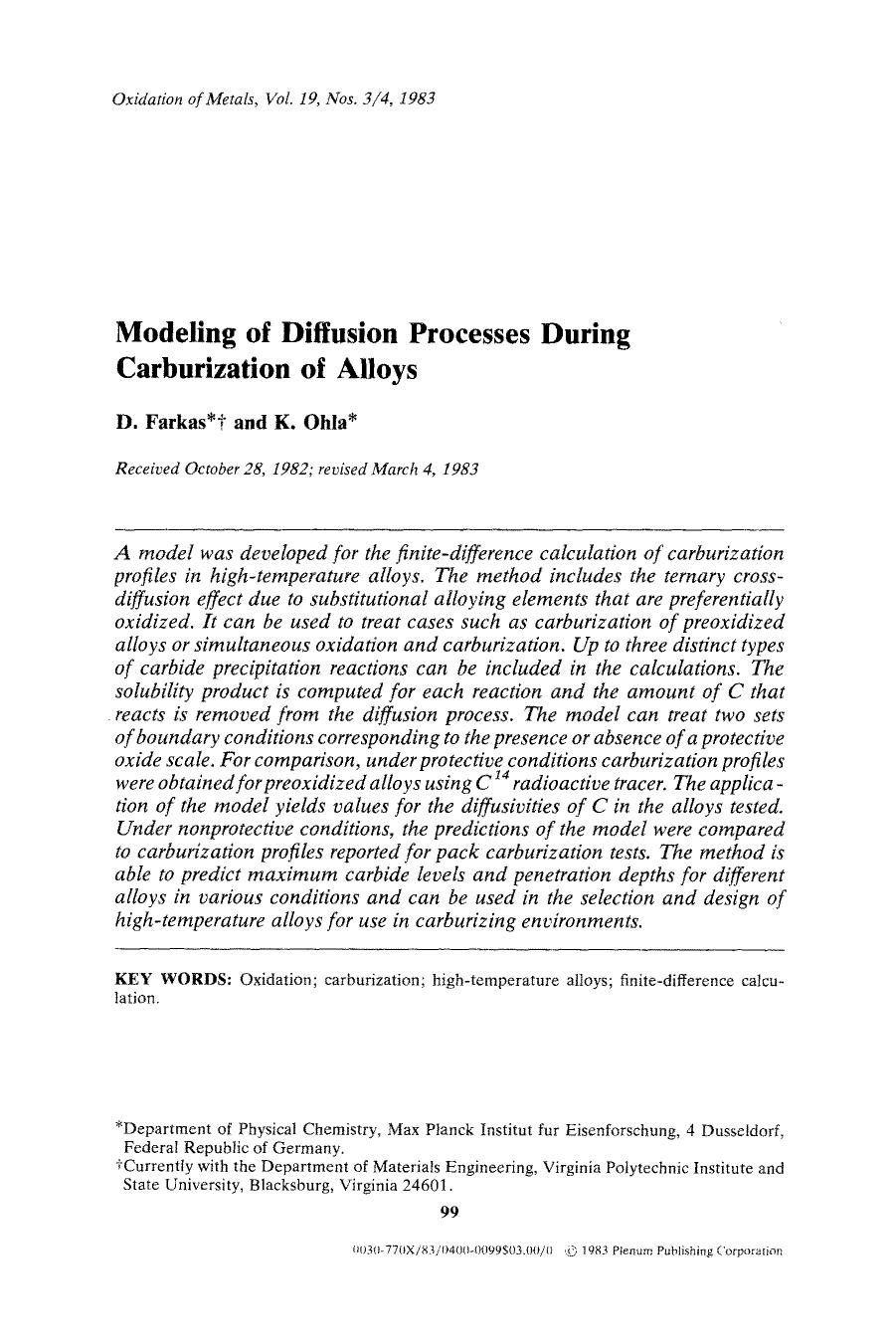 Modeling of diffusion processes during carburization of alloys by Unknown