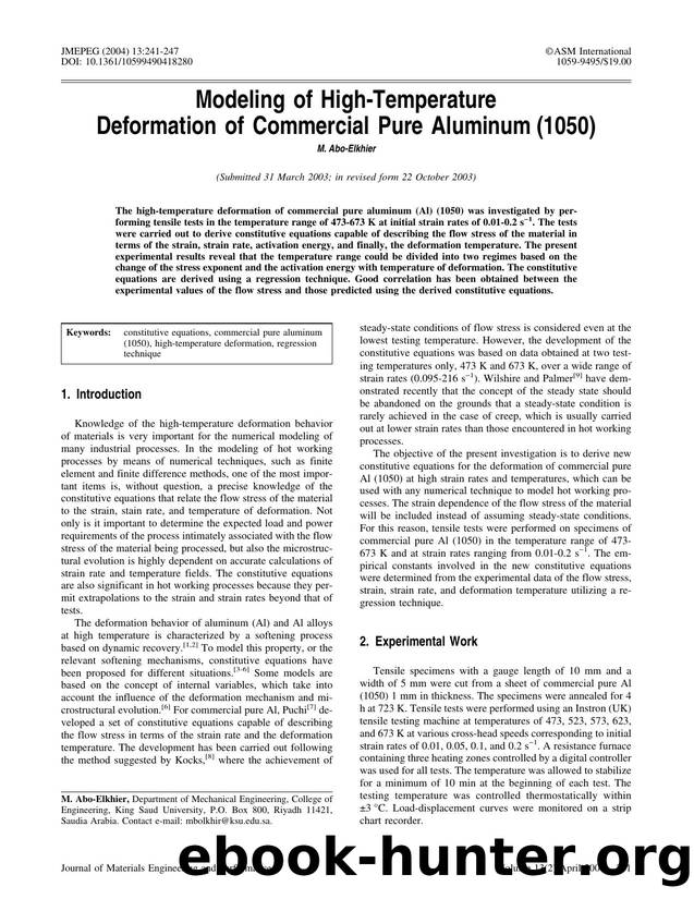Modeling of high-temperature deformation of commercial pure aluminum (1050) by Unknown
