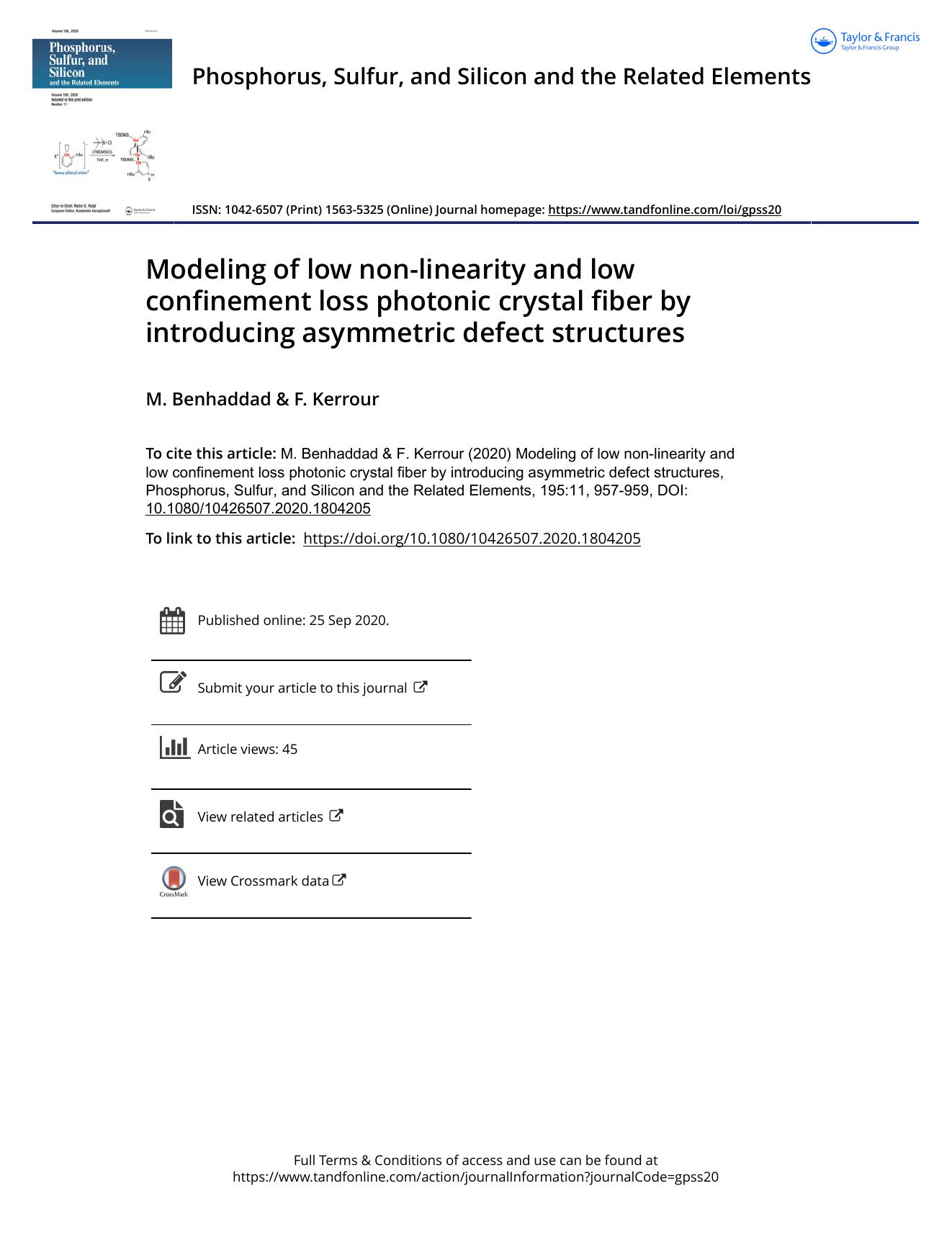 Modeling of low non-linearity and low confinement loss photonic crystal fiber by introducing asymmetric defect structures by Benhaddad M. & Kerrour F