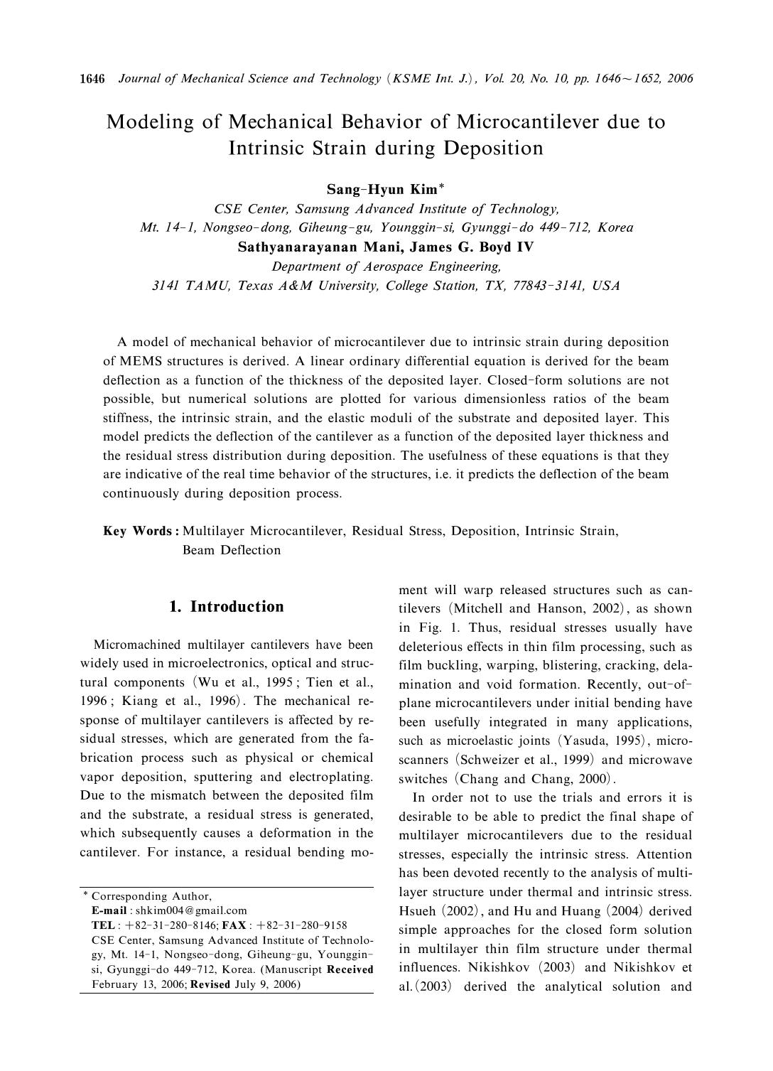 Modeling of mechanical behavior of microcantilever due to intrinsic strain during deposition by Unknown