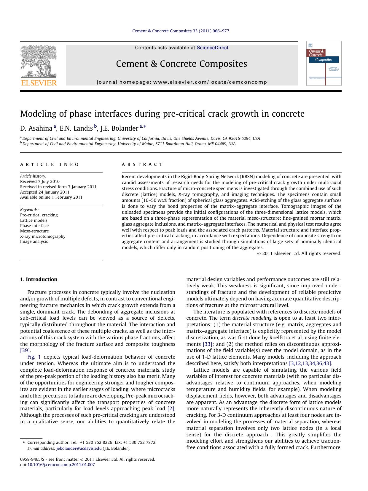 Modeling of phase interfaces during pre-critical crack growth in concrete by D. Asahina & E.N. Landis & J.E. Bolander