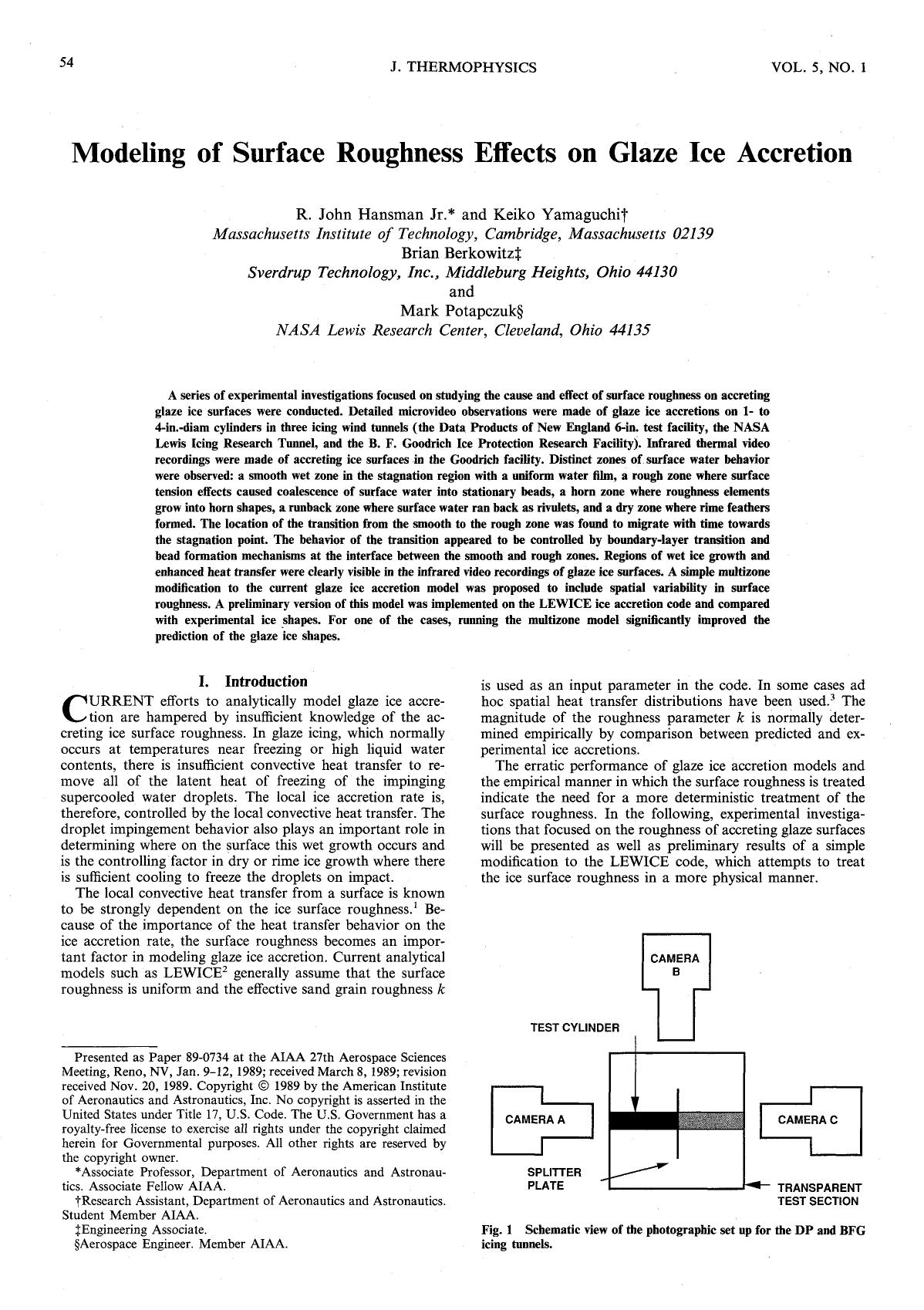 Modeling of surface roughness effects on glaze ice accretion by Unknown