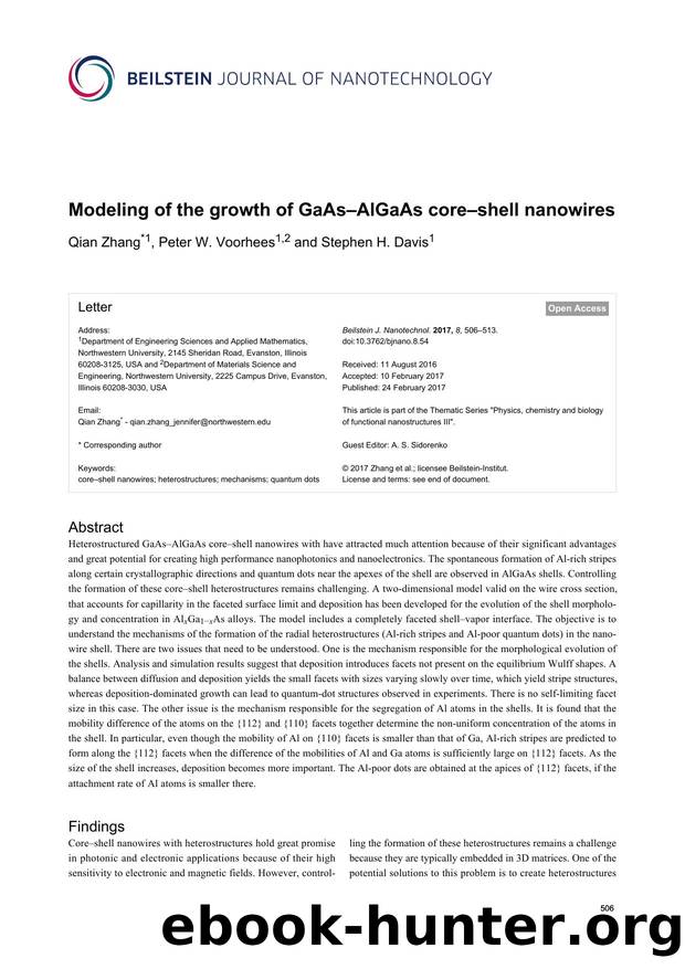 Modeling of the growth of GaAsâAlGaAs coreâshell nanowires by Qian Zhang Peter W. Voorhees Stephen H. Davis