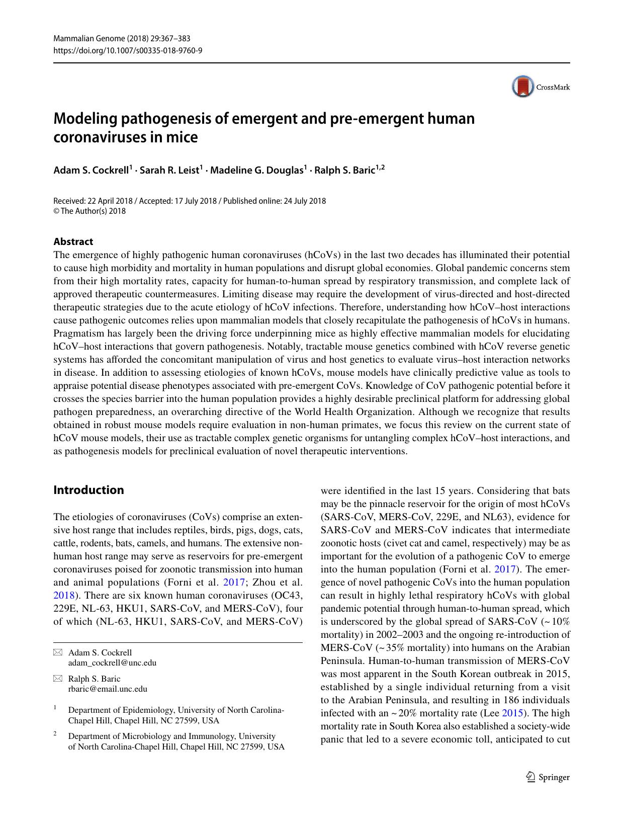 Modeling pathogenesis of emergent and pre-emergent human coronaviruses in mice by Adam S. Cockrell